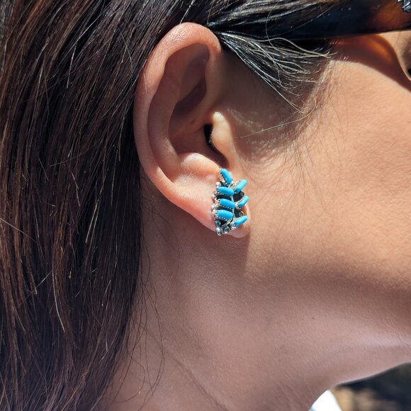 Zuni Petite Needlepoint Turquoise Earrings Native American Handmade Jewelry** - Picture 1 of 9